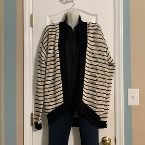 Veronica Beard Knit Cardigan White Black Stripe Size M